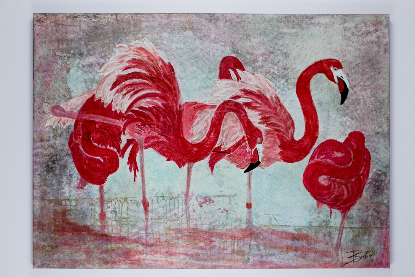 Tierwelt_FlamingosInRot_140x100